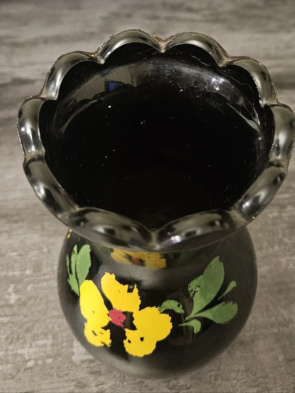 Vintage Black Amethyst Glass Vase Trio